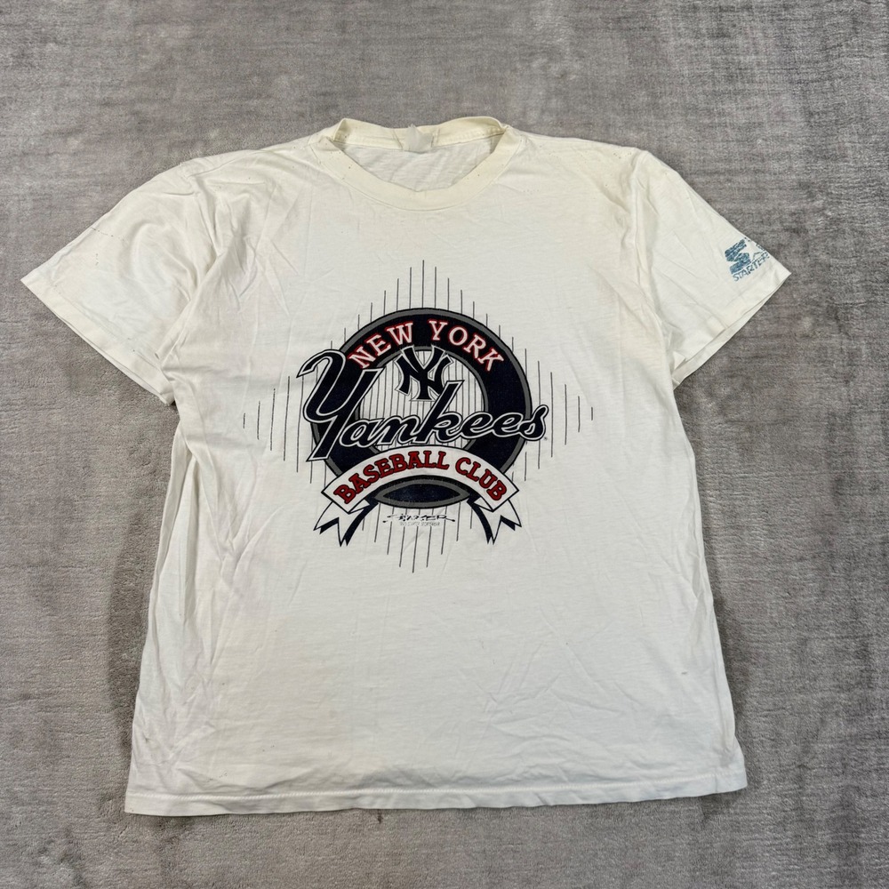 New York Yankees Shirt Mens XL White 1990 Vintage Graphic MLB Baseball Starter